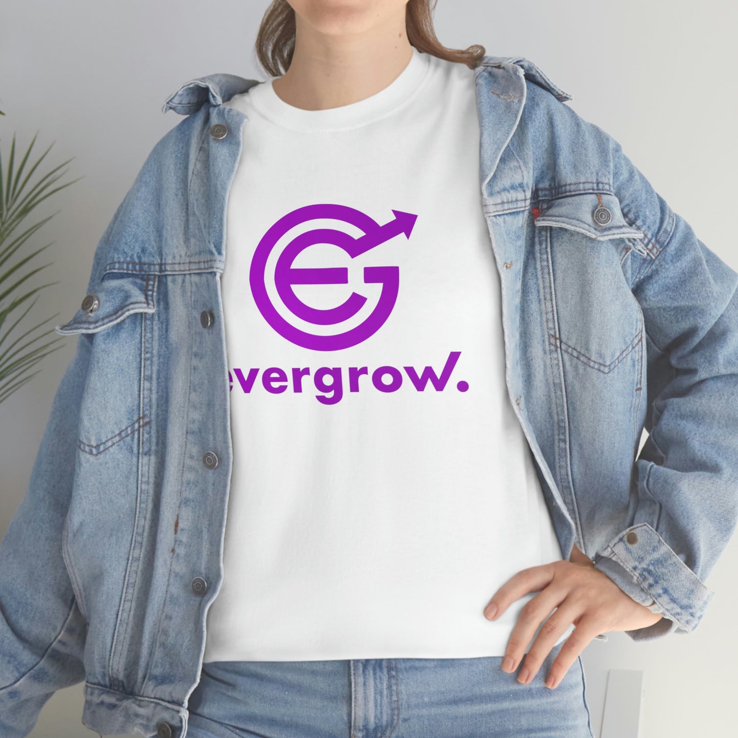 USA - Unisex Heavy Cotton Tee in white with purple EGC logo and evergrow in purple