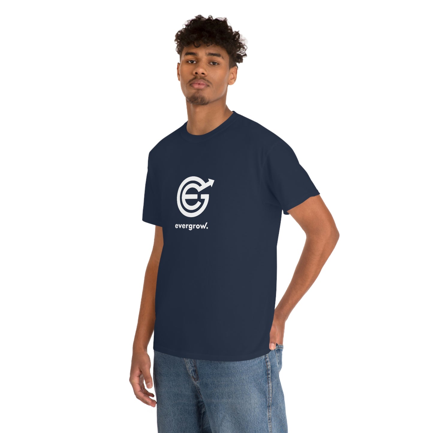 Copy of USA - Unisex Heavy Cotton Tee - EverGrow Logo in White and evergrow below - White shirt using EGC Purple color