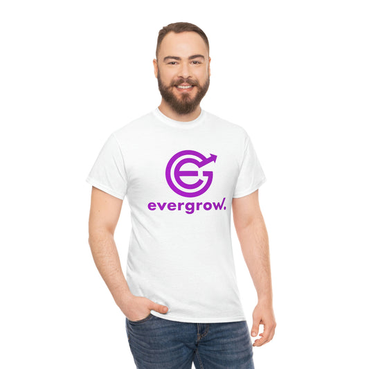 USA - Unisex Heavy Cotton Tee in white with purple EGC logo and evergrow in purple