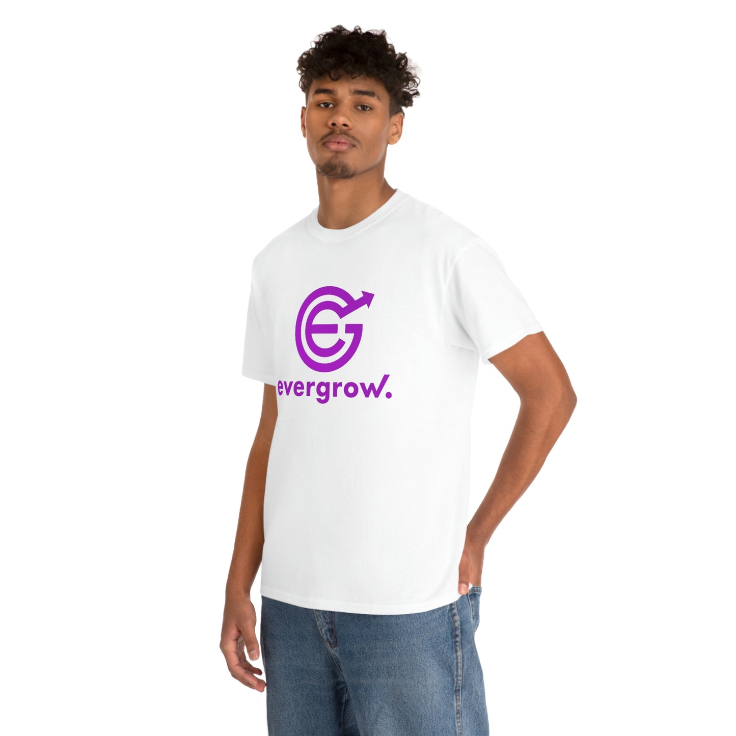 USA - Unisex Heavy Cotton Tee in white with purple EGC logo and evergrow in purple