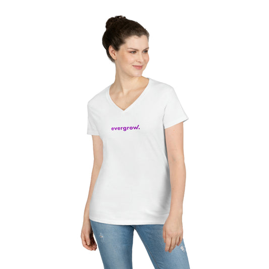 USA - Ladies' V-Neck T-Shirt with evergrow on front in purple