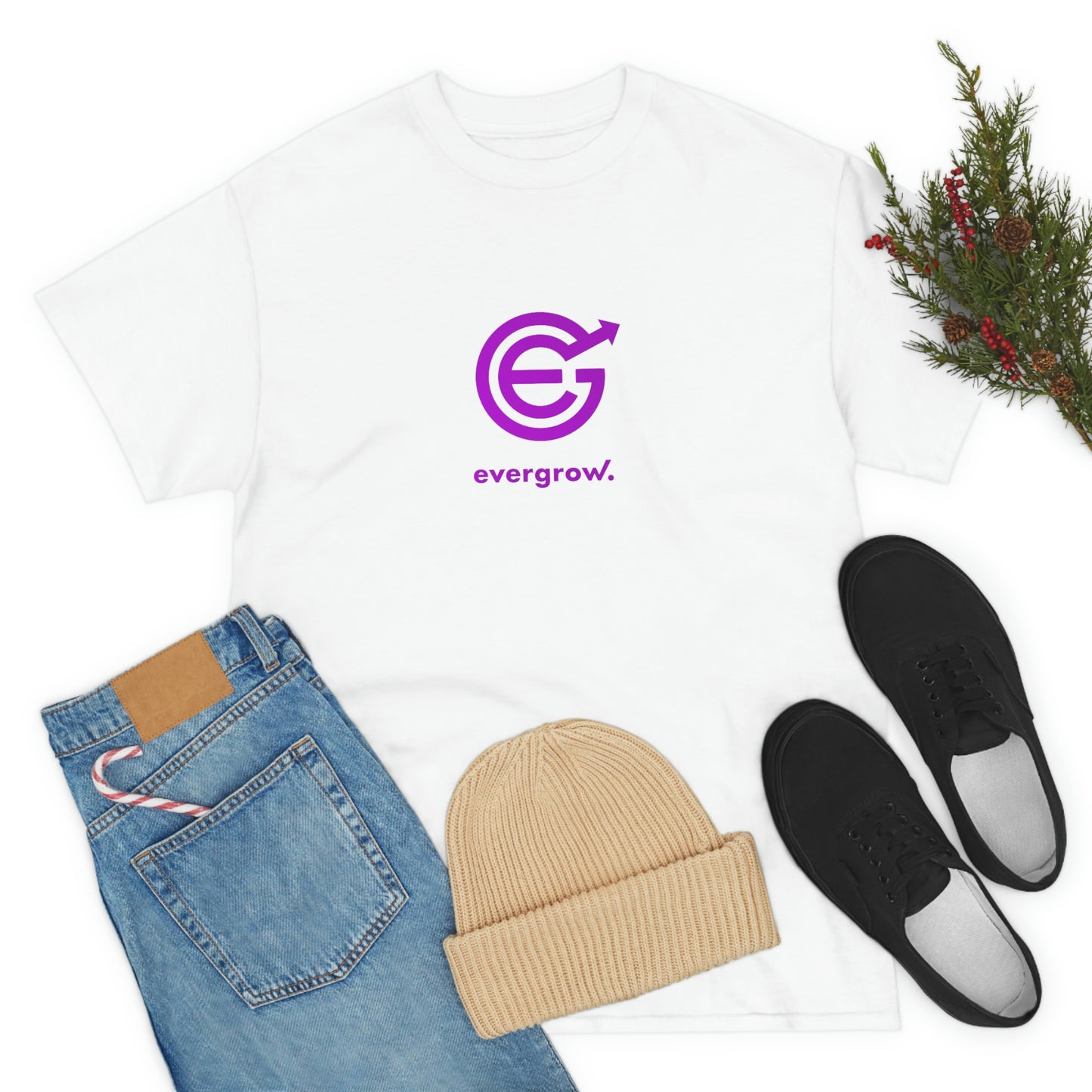 Copy of USA - Unisex Heavy Cotton Tee - EverGrow Logo in White and evergrow below - White shirt using EGC Purple color