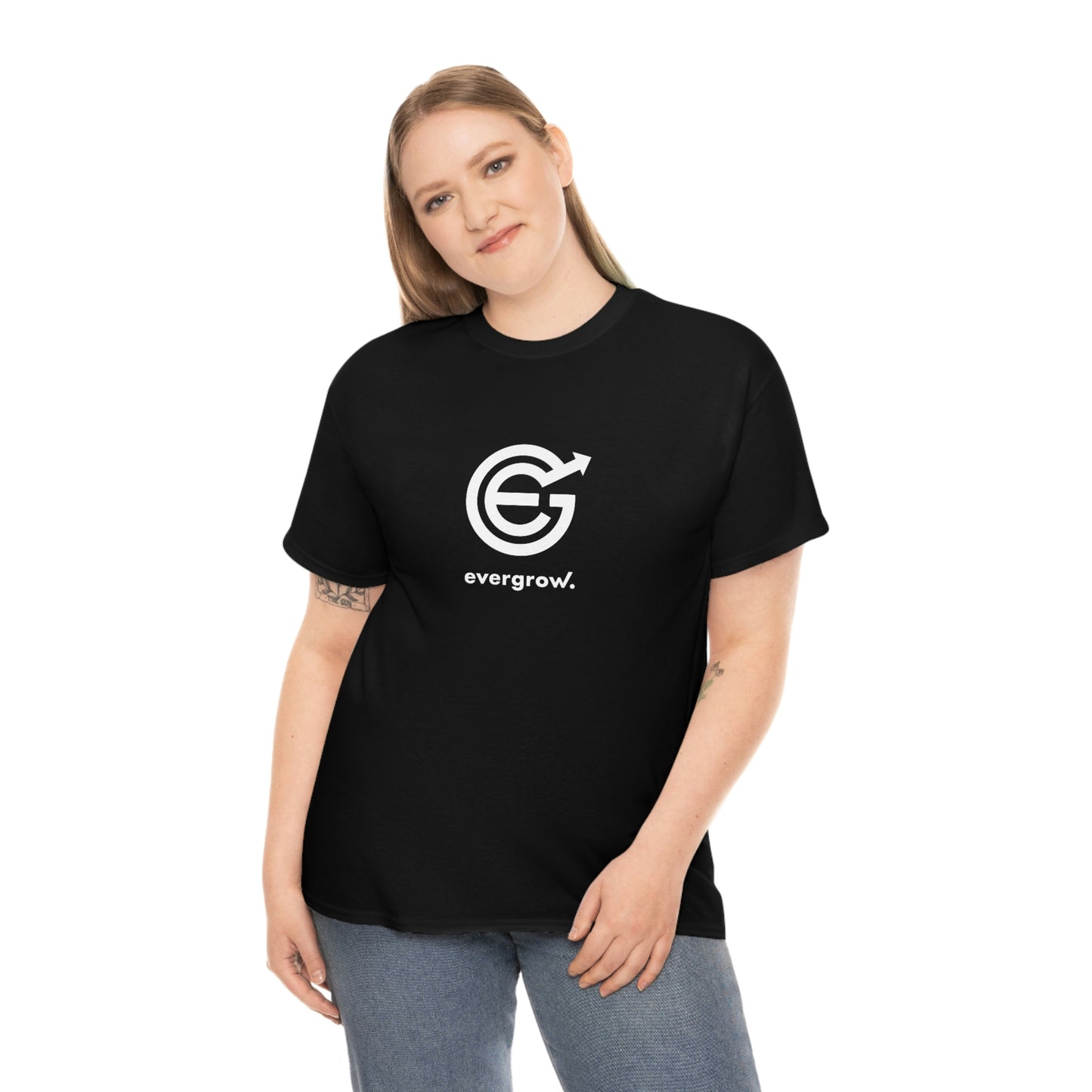 Copy of USA - Unisex Heavy Cotton Tee - EverGrow Logo in White and evergrow below - White shirt using EGC Purple color