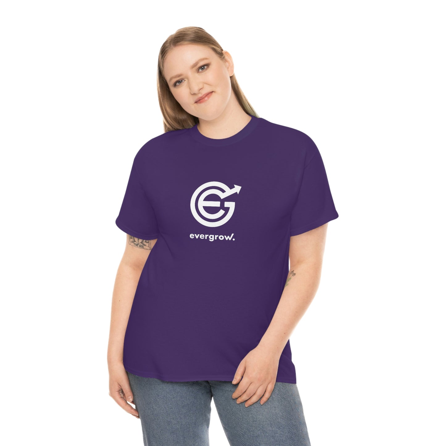 Copy of USA - Unisex Heavy Cotton Tee - EverGrow Logo in White and evergrow below - White shirt using EGC Purple color