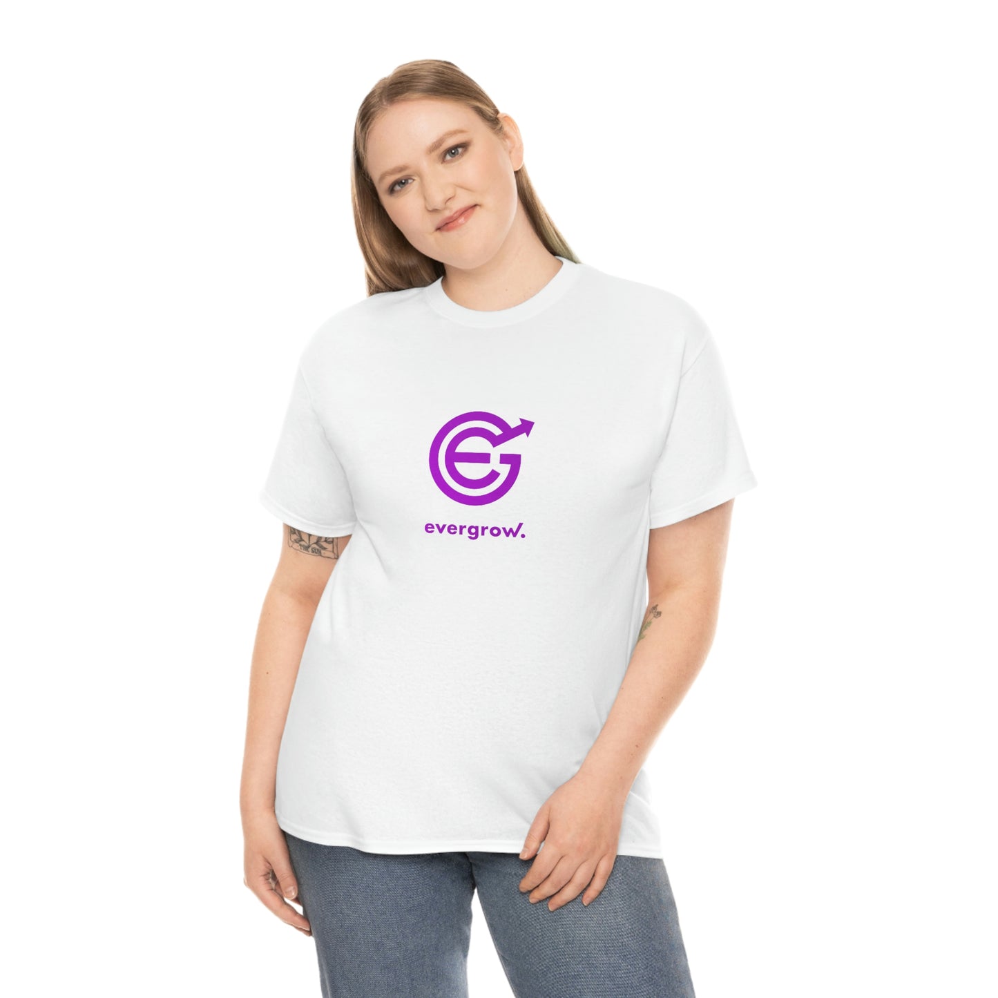 Copy of USA - Unisex Heavy Cotton Tee - EverGrow Logo in White and evergrow below - White shirt using EGC Purple color