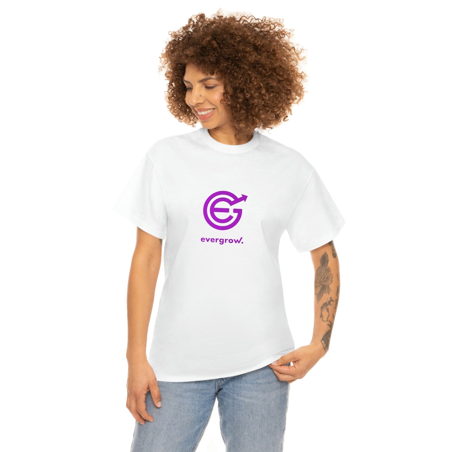 Copy of USA - Unisex Heavy Cotton Tee - EverGrow Logo in White and evergrow below - White shirt using EGC Purple color