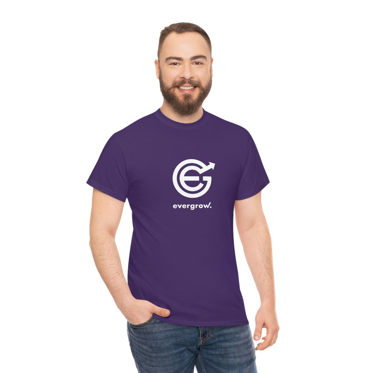 Copy of USA - Unisex Heavy Cotton Tee - EverGrow Logo in White and evergrow below - White shirt using EGC Purple color