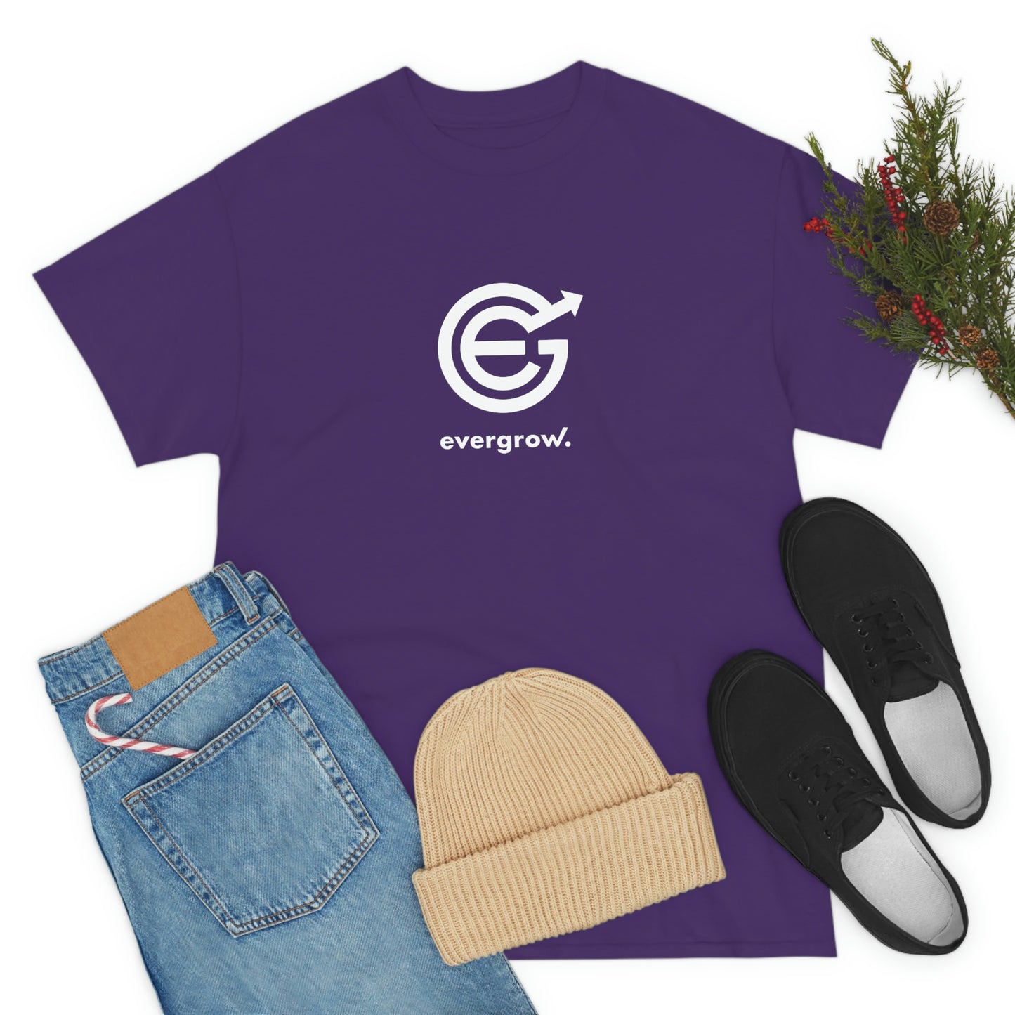 Copy of USA - Unisex Heavy Cotton Tee - EverGrow Logo in White and evergrow below - White shirt using EGC Purple color