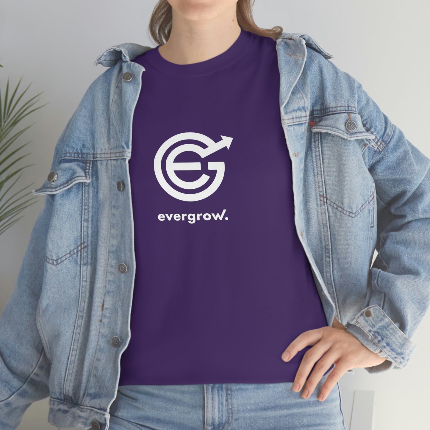 Copy of USA - Unisex Heavy Cotton Tee - EverGrow Logo in White and evergrow below - White shirt using EGC Purple color